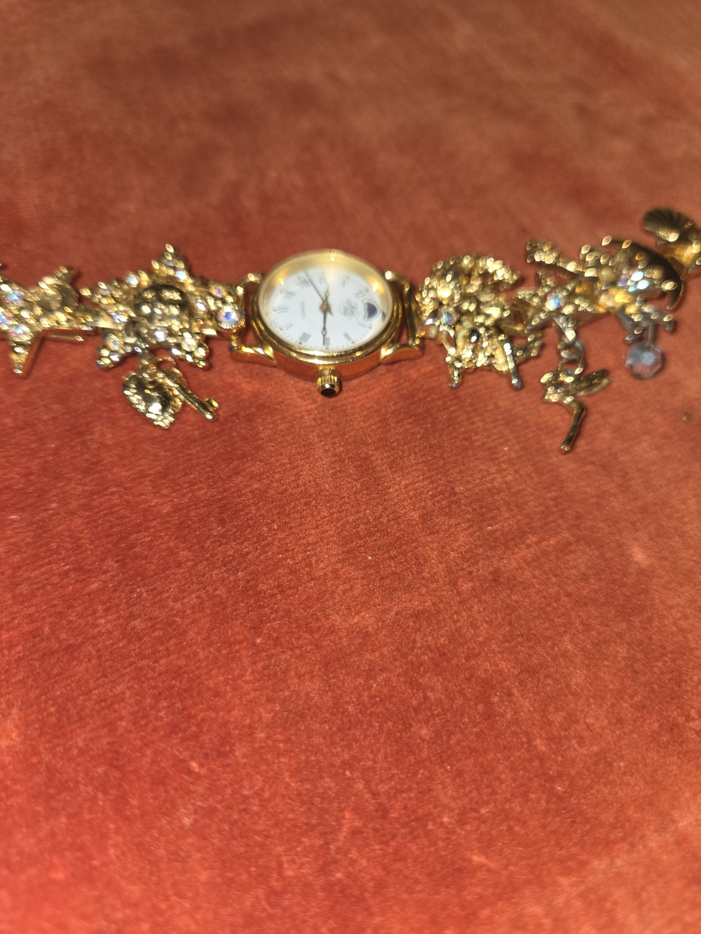 NWB VTG Kirks Folly Sun Stars Moon Fairy Gold-Tone Charm Bracelet Watch - Picture 4 of 7